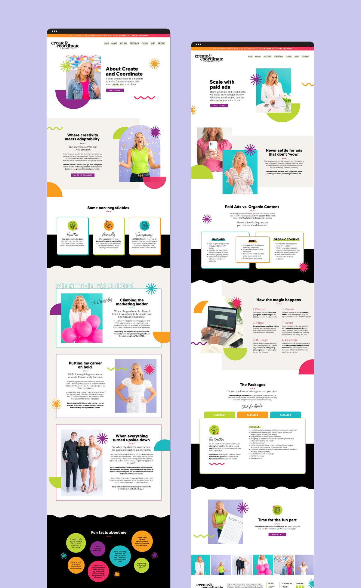 Full page Showit website design layouts
