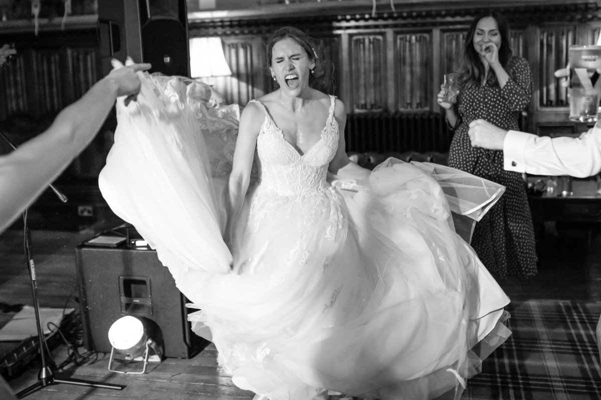 Bride dancing in black and white at St Audries Park Somerset