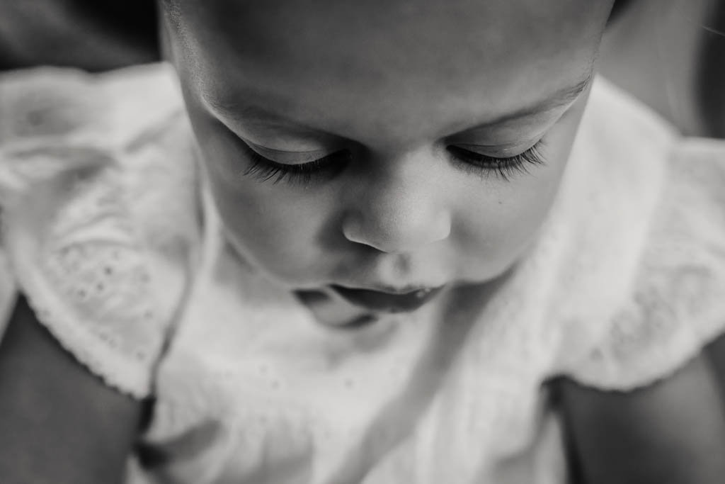 San francisco toddler portrait of eyelash details in black and white