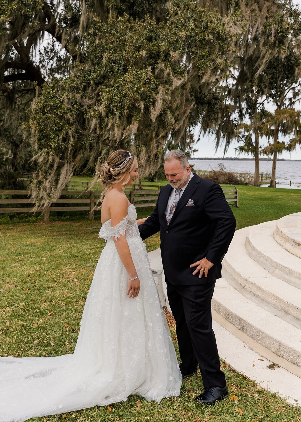 Bride with Father during First look at Bella Cosa, Lake Wales, Florida