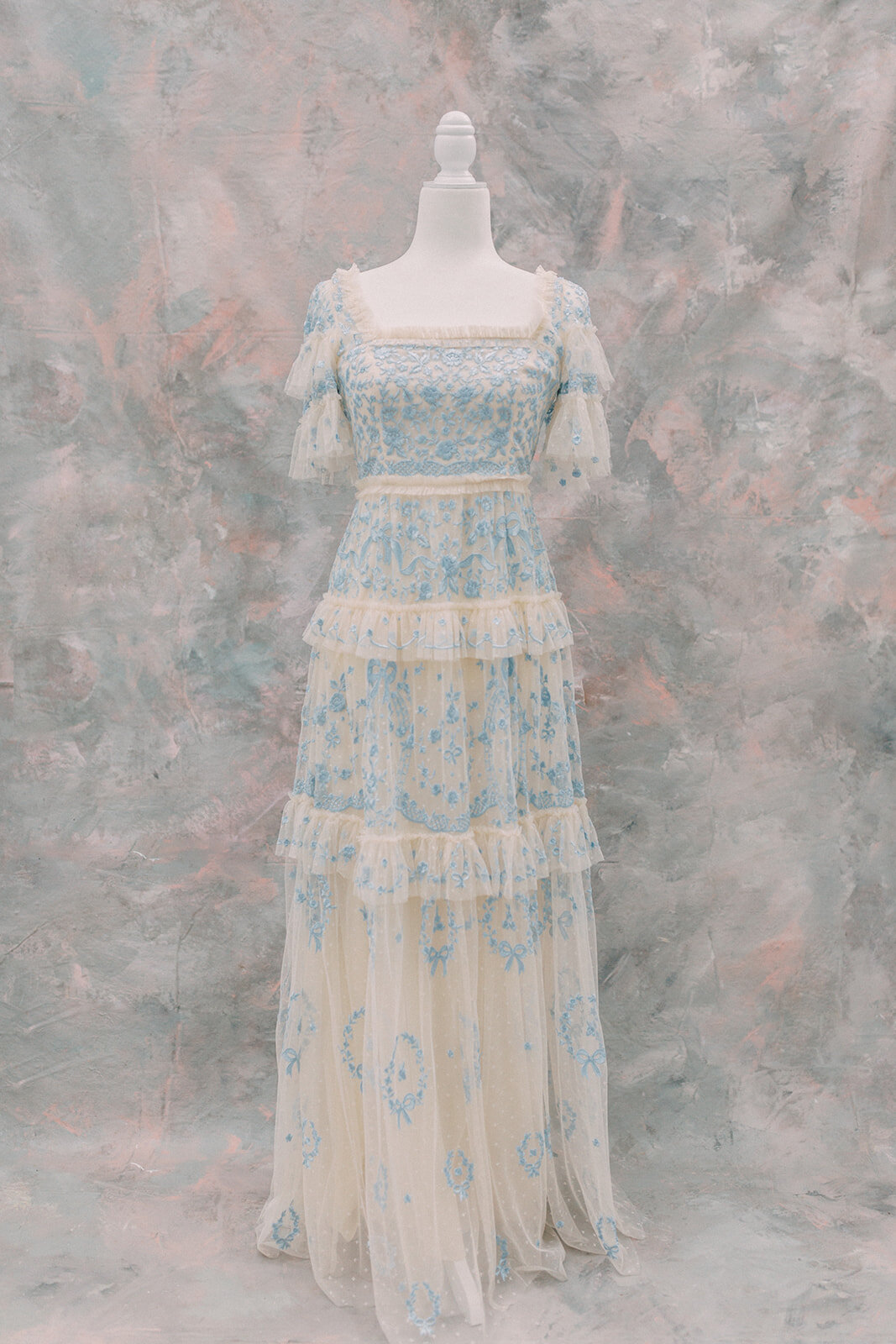 A blue and ivory Needle and Thread dress