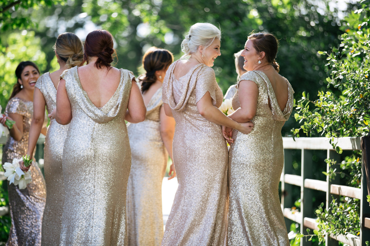 Sacramento bridesmaids in gold dresses