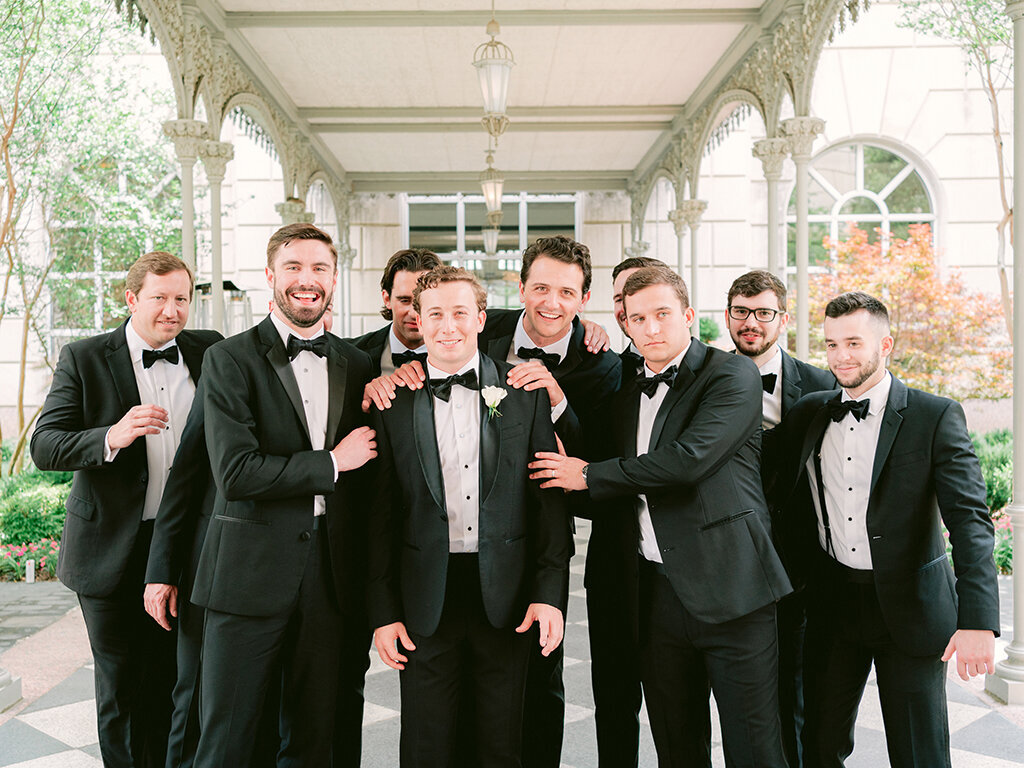 Groom wiith groomsmen  at  at Hotel Crescent Court, Dallas