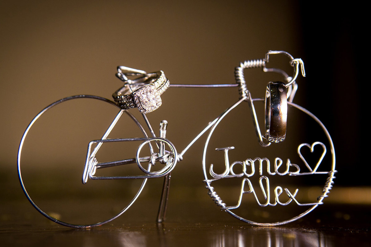 wedding photos bicycle with names cake topper