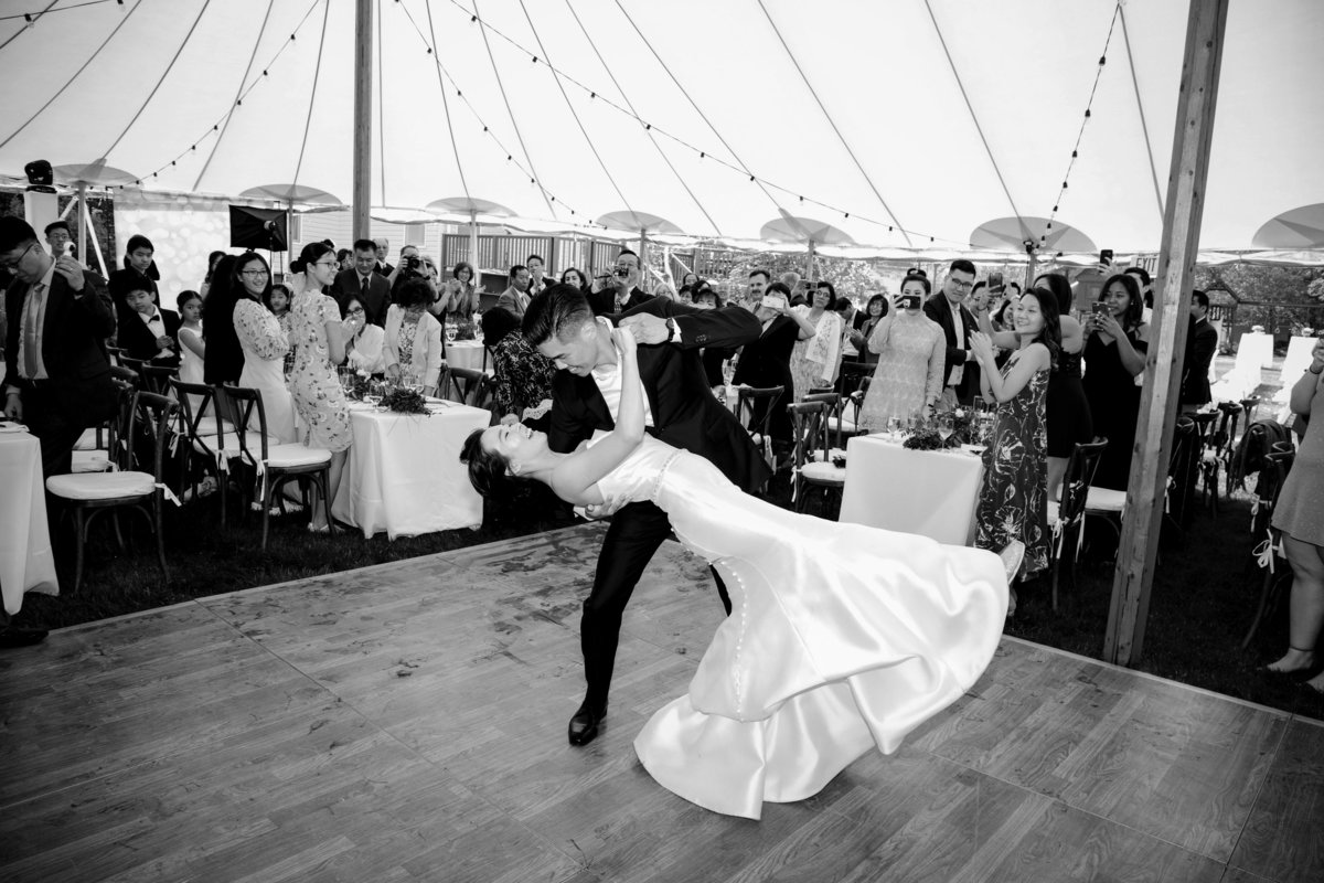 bride and groom dancing in tent wedding in nj