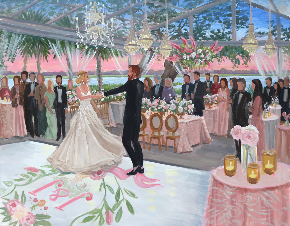 Charleston painting with bride and groom