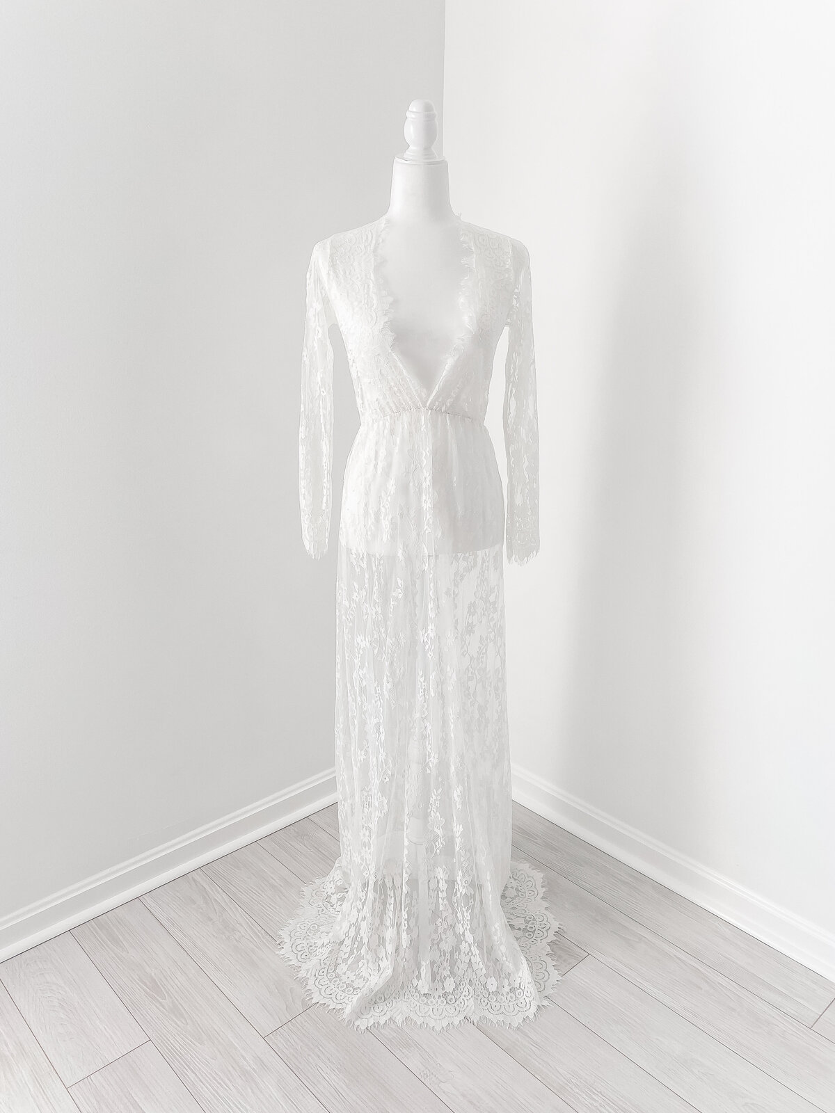 A long sleeve white lace see through maxi dress for your DC Newborn Photography photo session