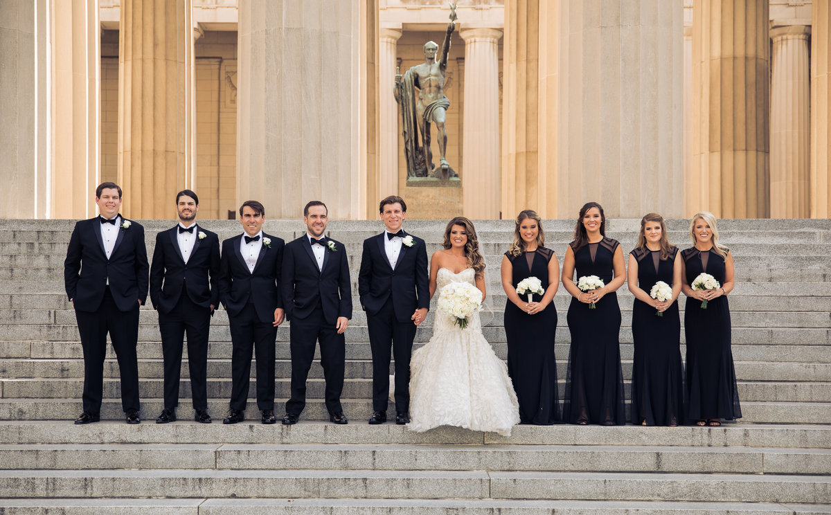 Wedding party on the steps of War Memorial in Nashville.