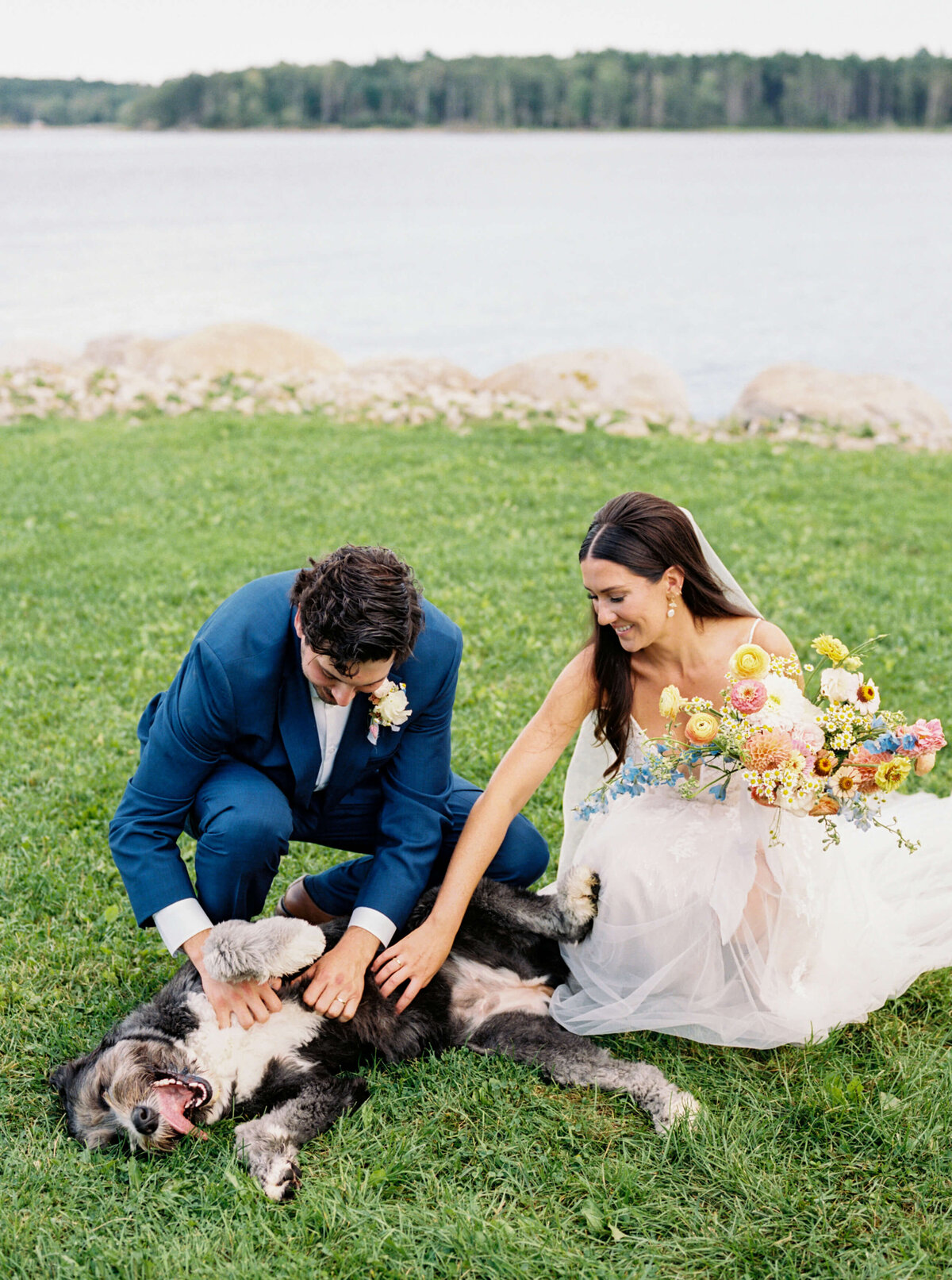 Bride and groom portraits with dog by Halifax wedding photographer,Alyssa Joy Photography