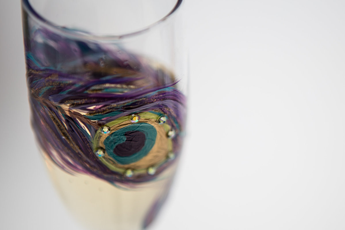 peacock hand painted wine glass