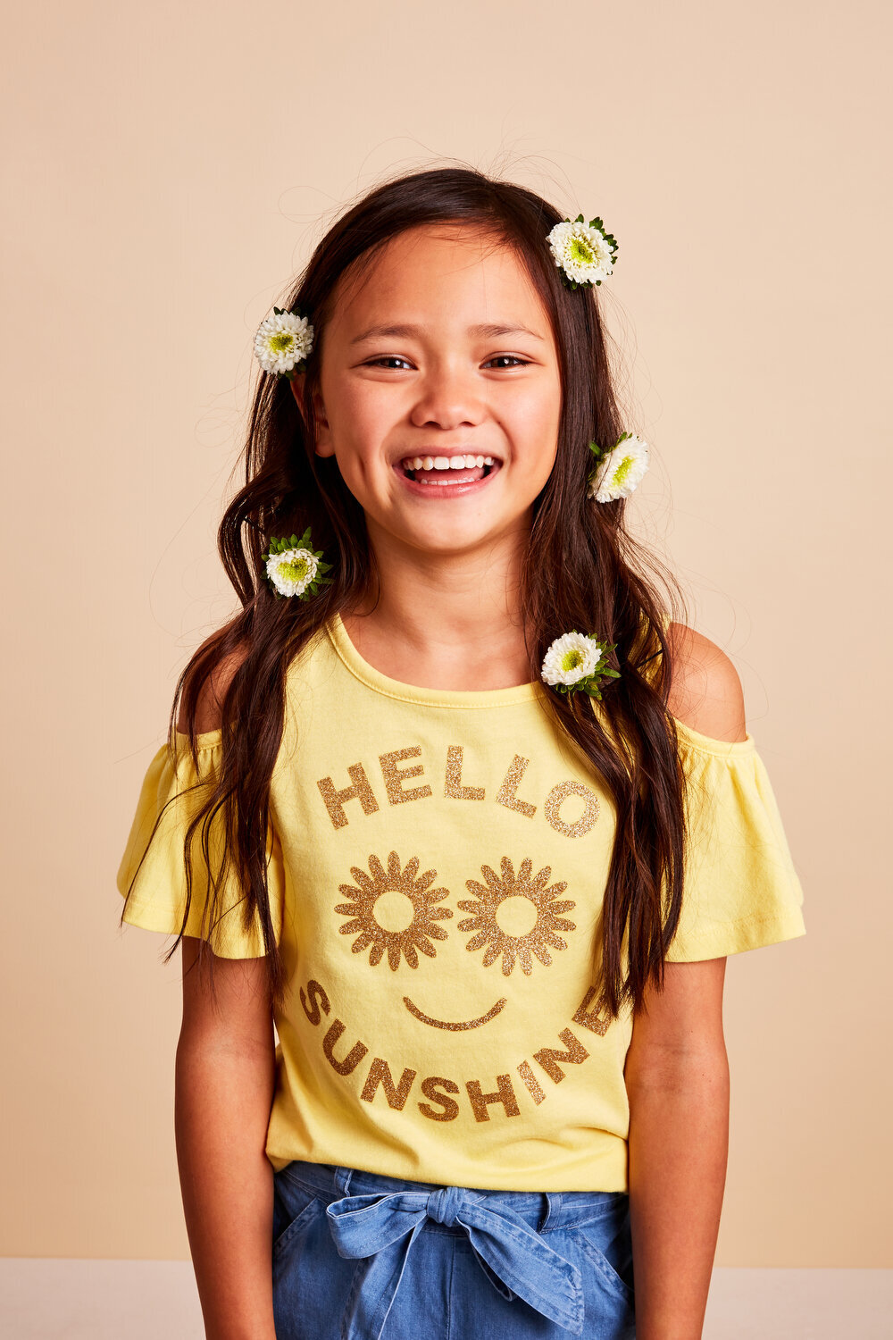 Greer Rivera Photography Kids Editorial Photoshoots Marin CA Girl with flowers in her hair smiling