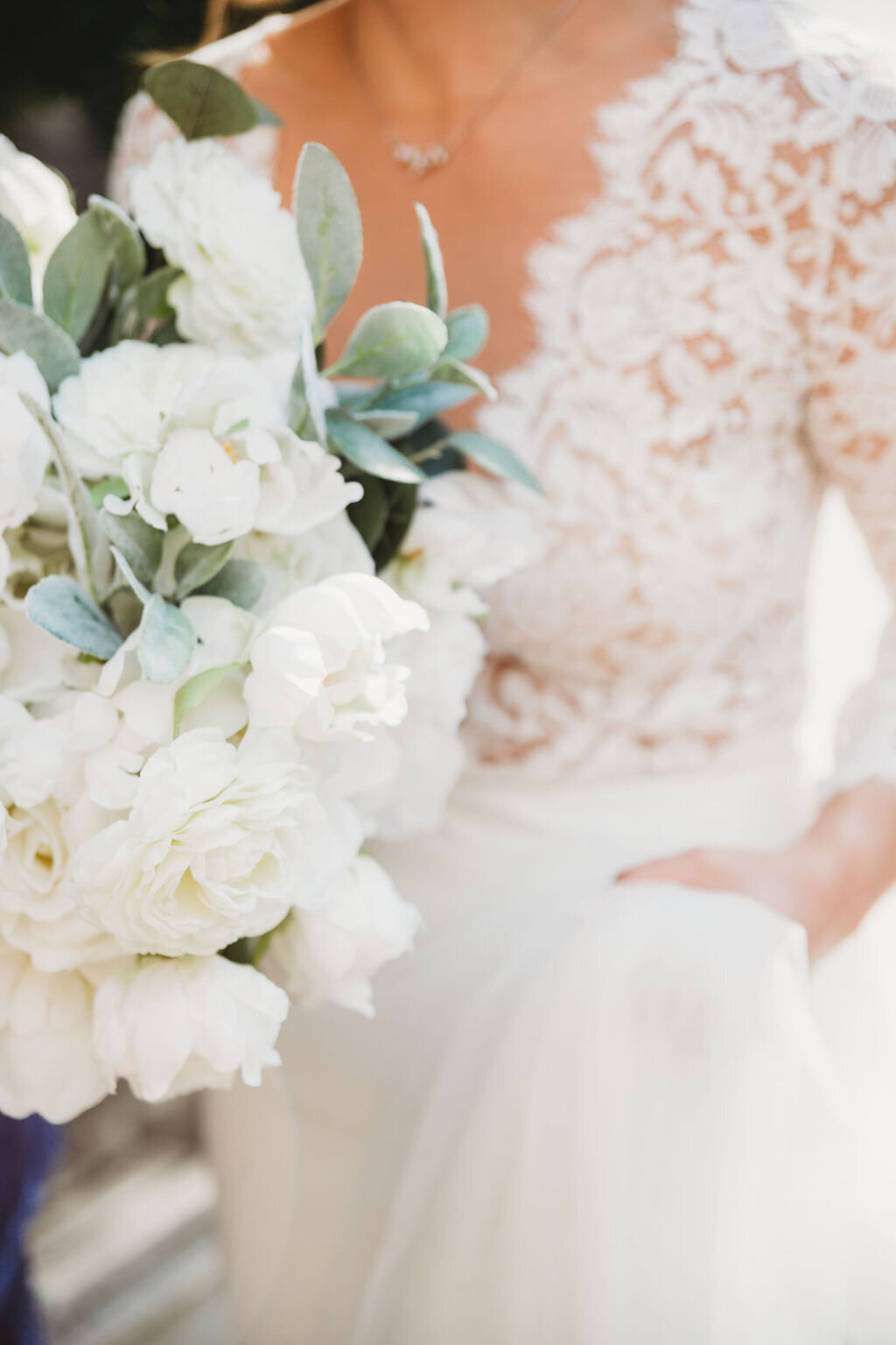 Bridal Lace Dress and White Wedding Bouquets