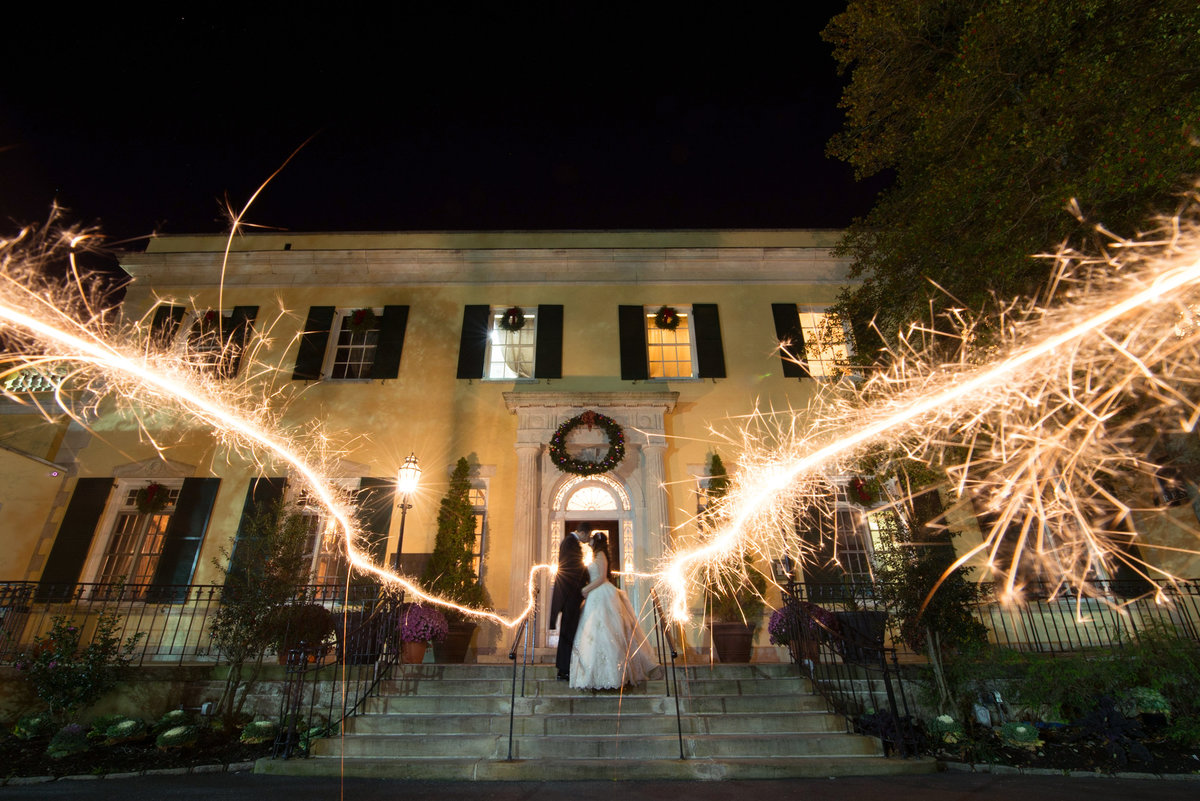 Sparkler photo outside The Mansion at Oyster Bay