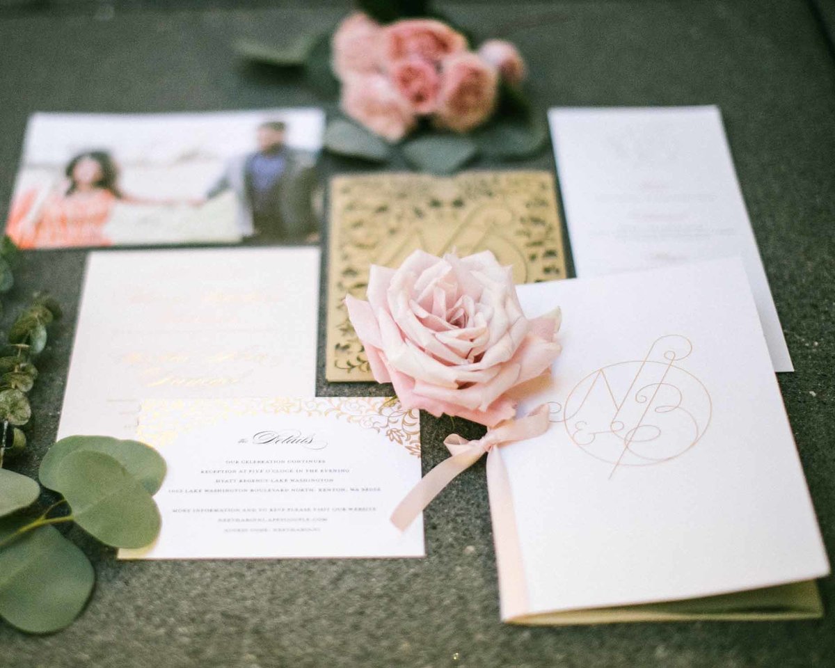 Wedding invitation for a Seattle wedding designed by Flora Nova Design