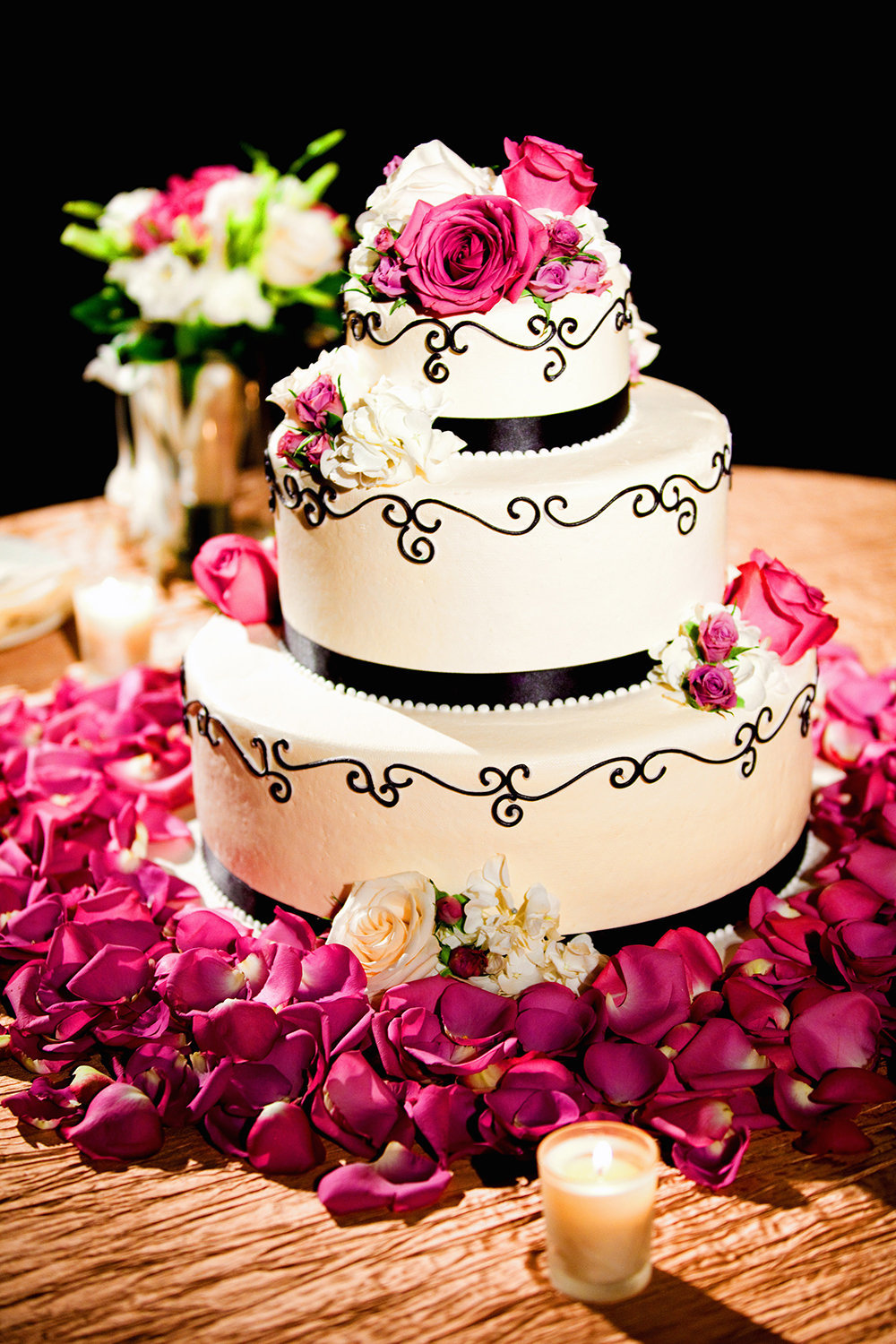 wedding photos cake with pink flowers amazing
