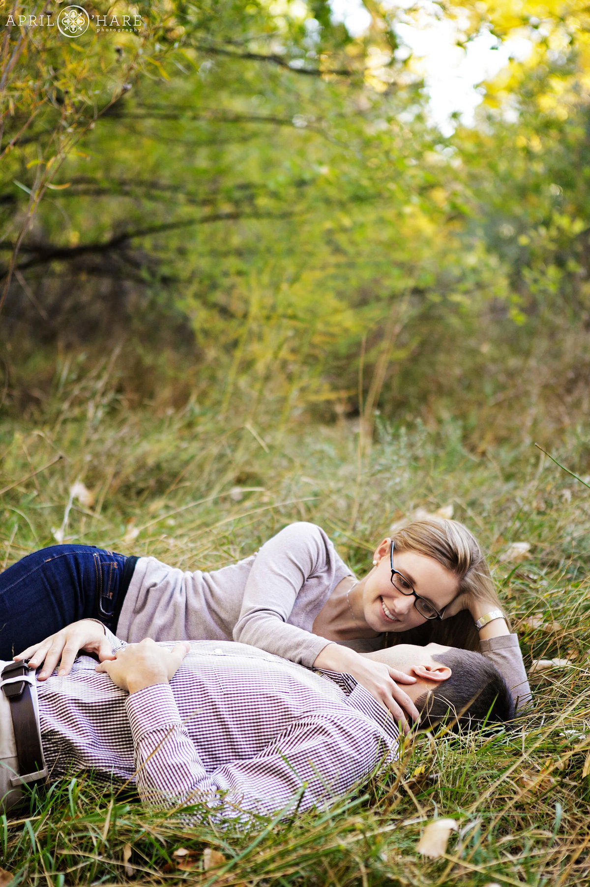 Romantic fall engagement photography with ethereal light at Four Mile House in Cherry Creek