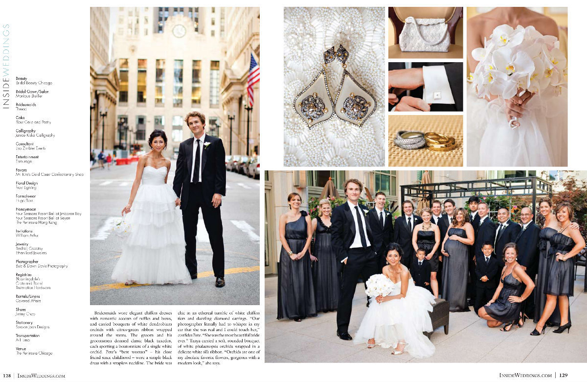 I don't even know how to put into words how excited we are to have Tanya and Pete's wedding at The Peninsula hotel in Chicago featured in the Fall 2011 Issue of Inside Weddings magazine. It's one of the best wedding magazines in the world to draw inspiration from as a bride. We can't thank. the beautiful Marilyn Oliveira, Art Scangas, and Walt Shepard enough for this incredible honor. Truly., Bob and I are so excited...!!! Click here for a list of vendors.