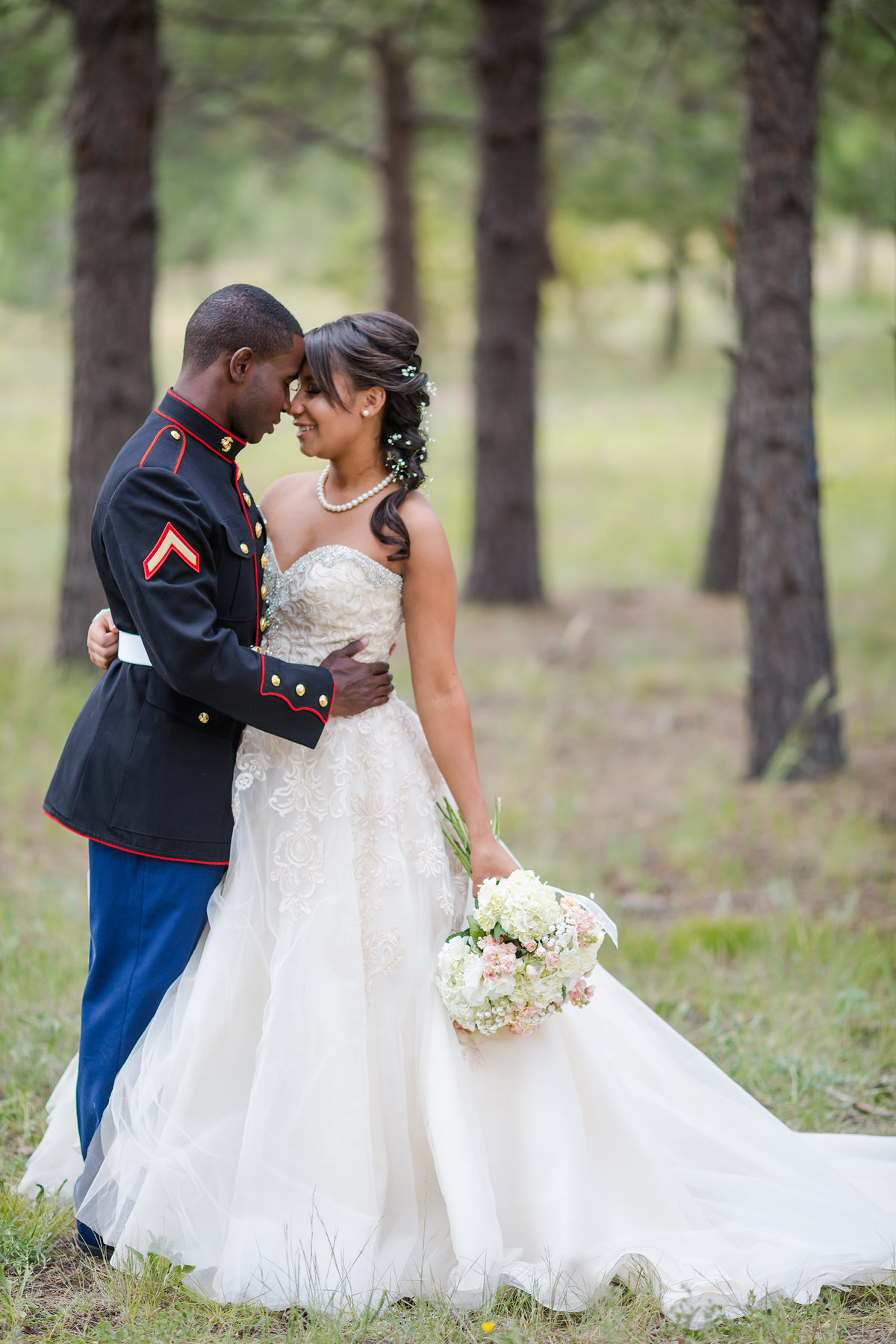 military groom with bride on wedding day