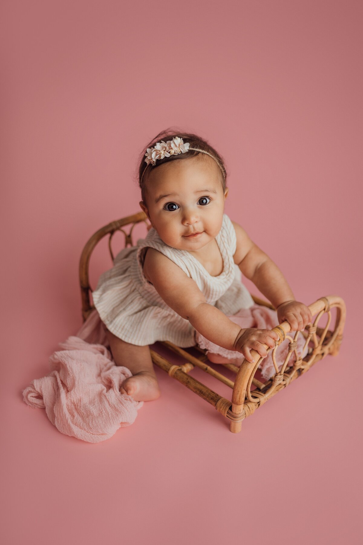 6 month milestone session on pink in tampa studio