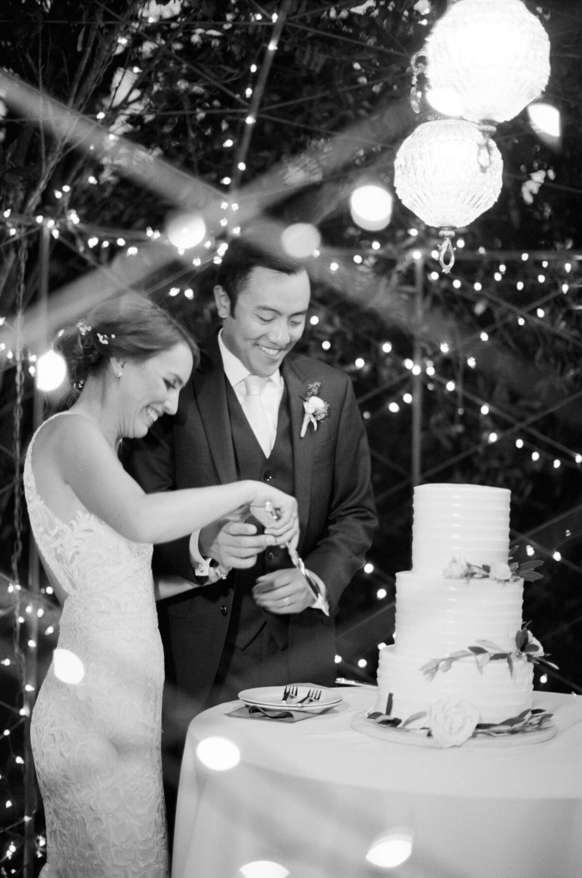 Vintage angle of the afterparty cake cutting ceremony at a Sonoma Estate Wedding.