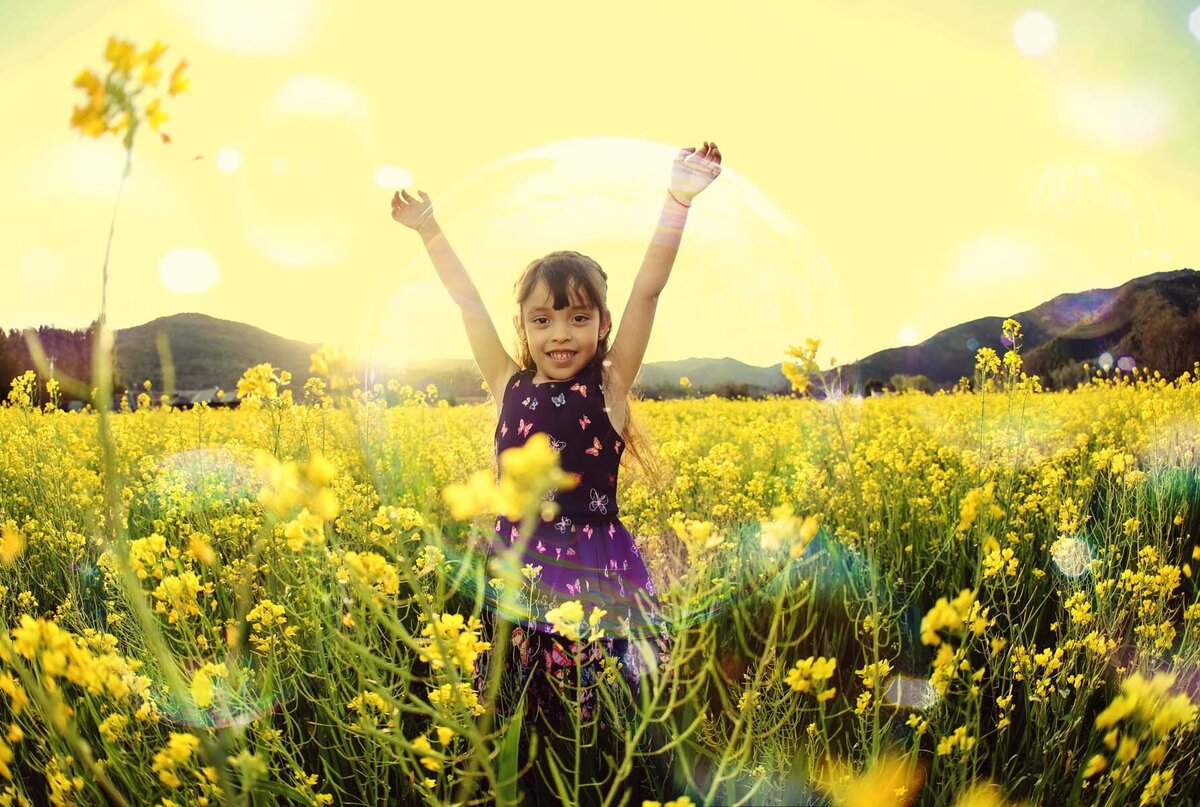 Little girl in mustard fields