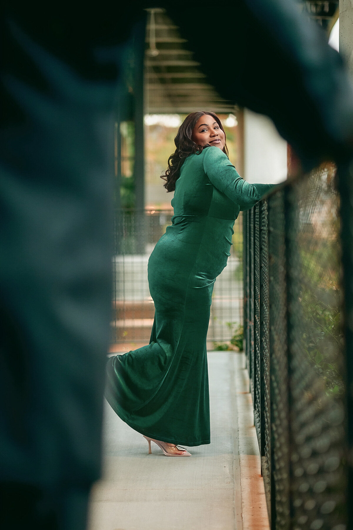 couple poses during a formal engagement shoot in atlanta 