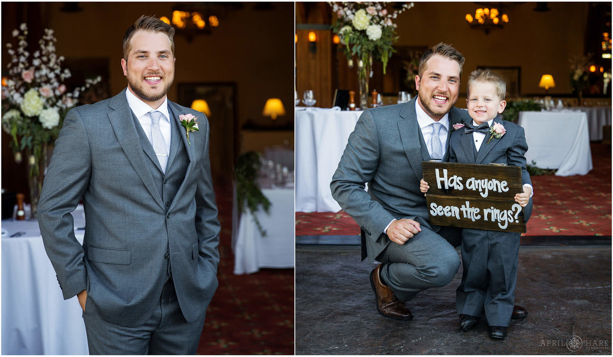 Groom portrait with ring bearer at Frost Creek Gold Club in Eagle Colorado