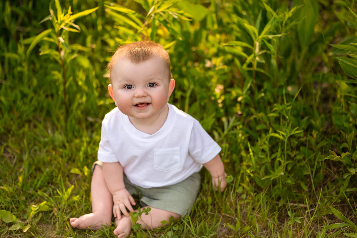 A toddler has his portrait taken sitting in front of a field of wildflowers at Boerner Botanical Gardens in Hales Corners.