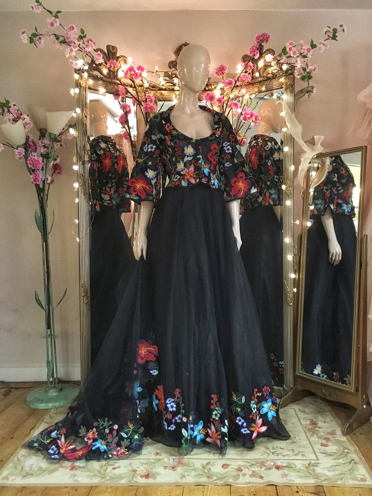 Mariachi-embroidered-flower-dramatic-evening-dress-JoanneFlemingDesign
