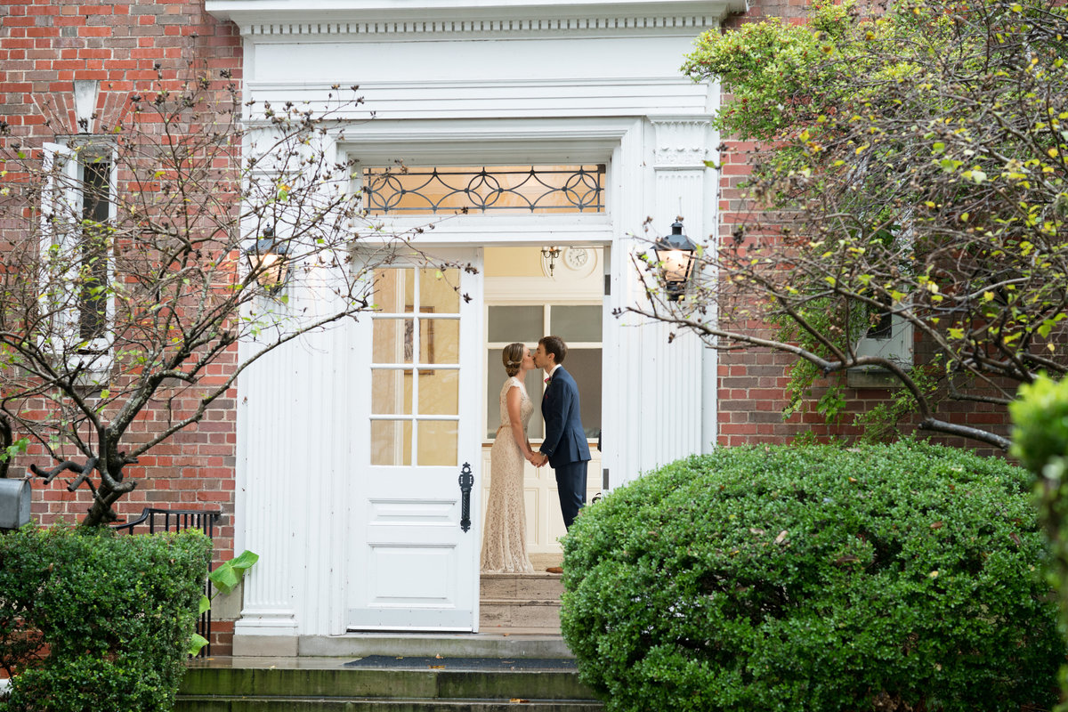 Washington D.C. wedding photographer bride groom kiss colonial home