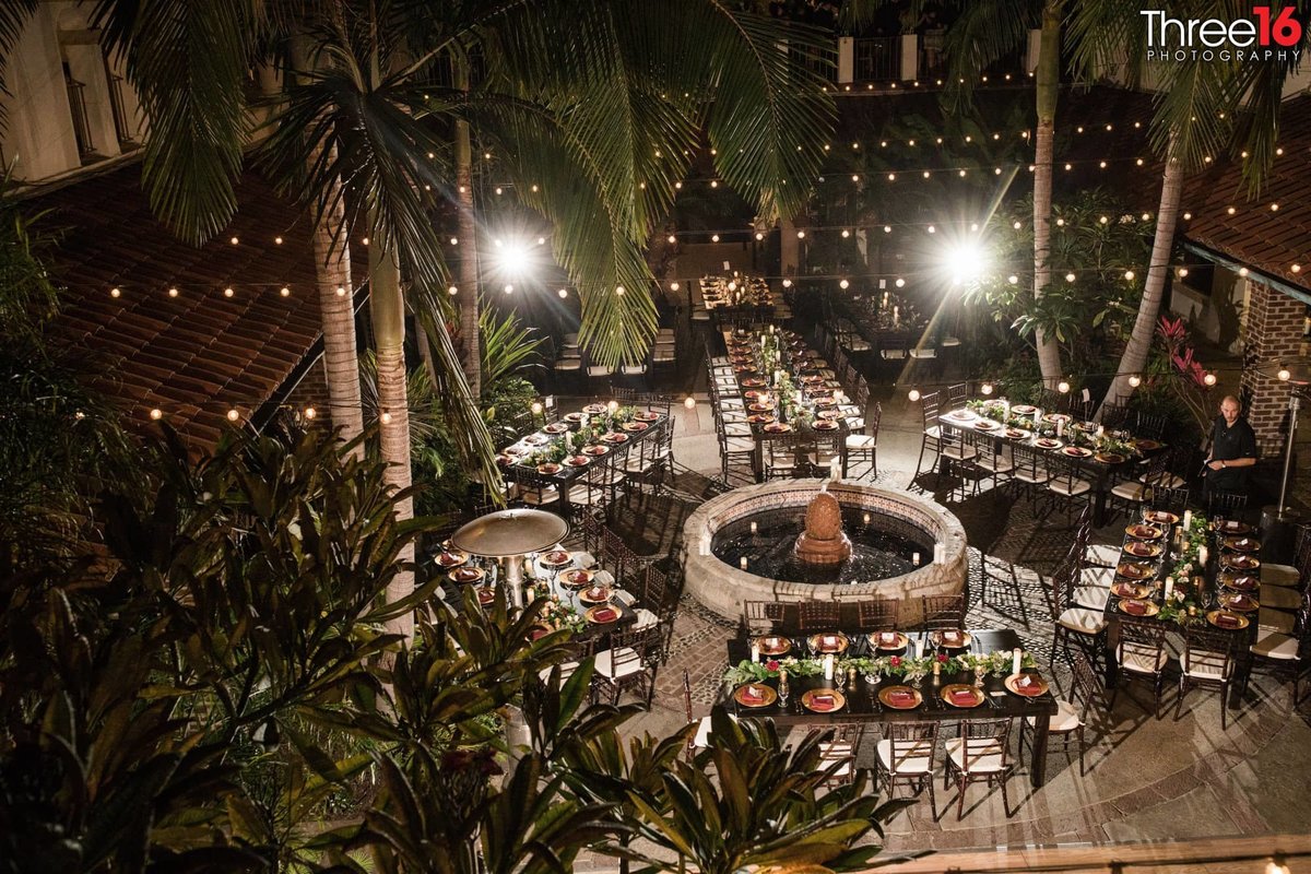 Aerial photo of a Villa Del Sol outdoor reception setup