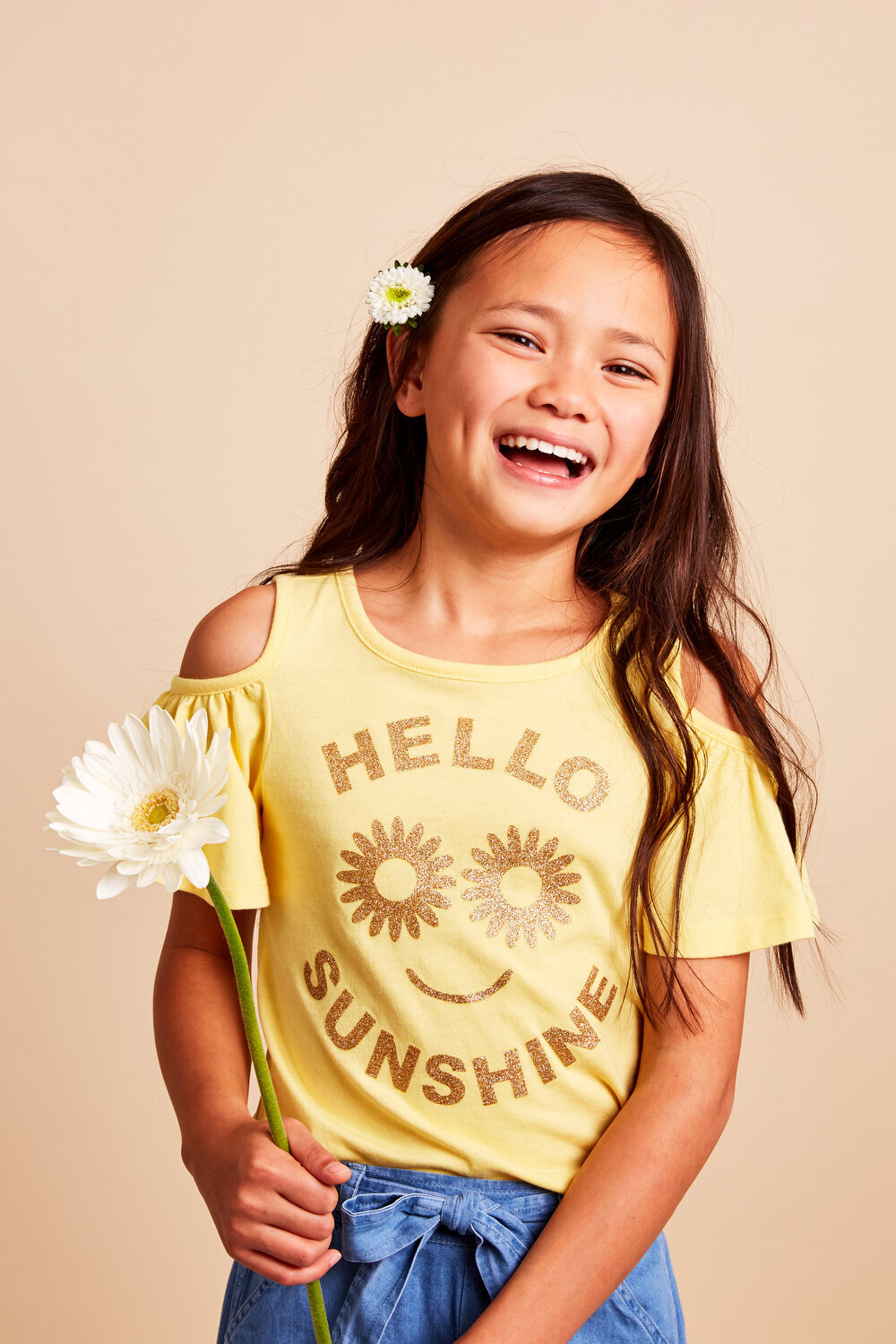 Greer Rivera Photography Kids Editorial Photoshoots Marin CA Girl with flowers in her hair smiling