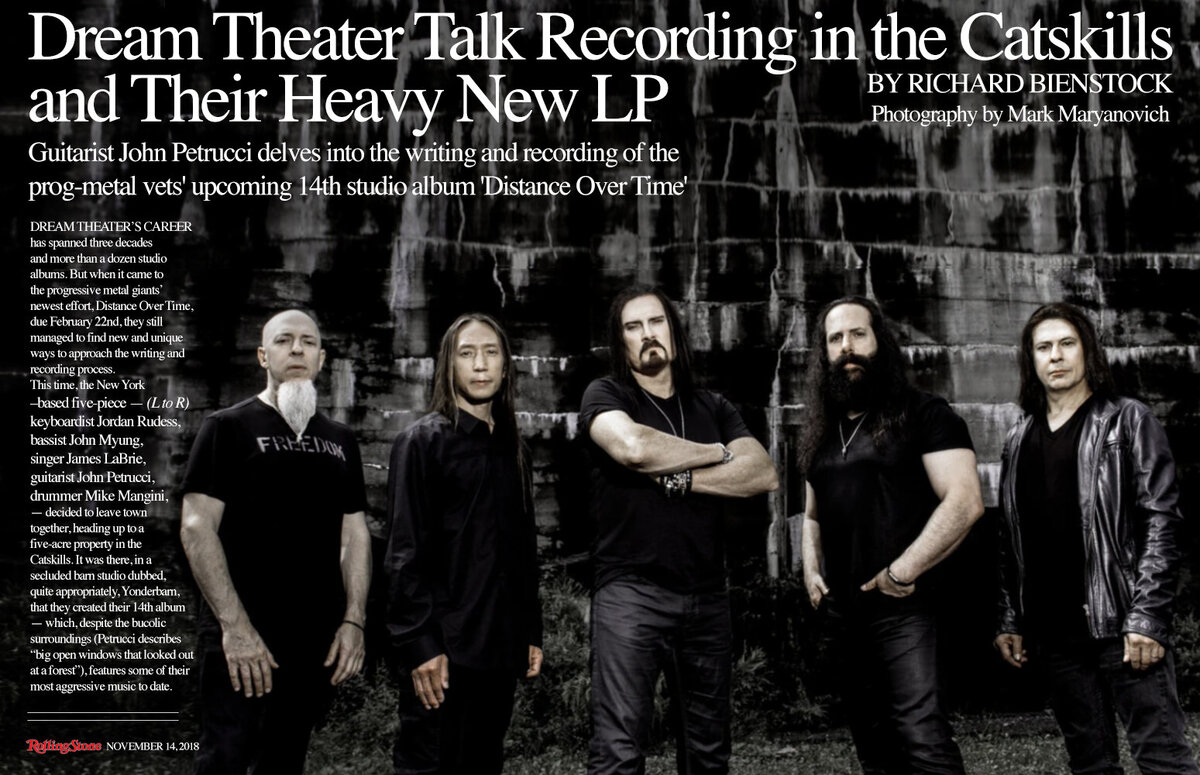 Magazine article Rolling Stone Magazine featuring  Dream  Theater standing in front of black wall