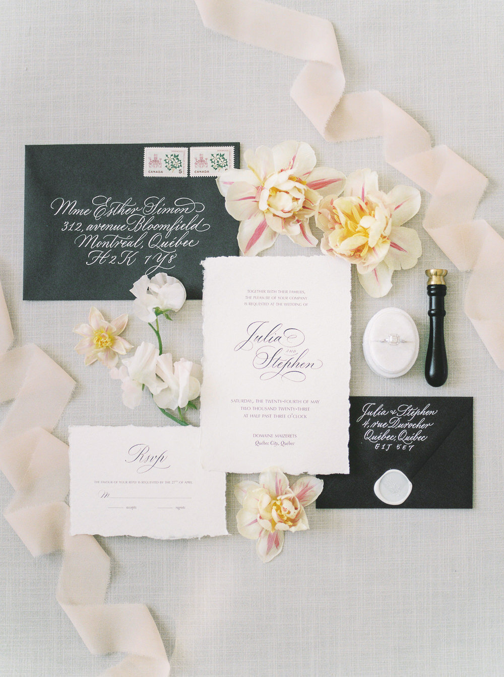 Stunning modern minimalistic plat lay wedding day details - Juno Photo