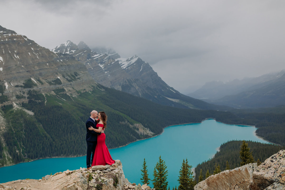epic peyto lake formal dramatic engagement session what to wear for engagement photos