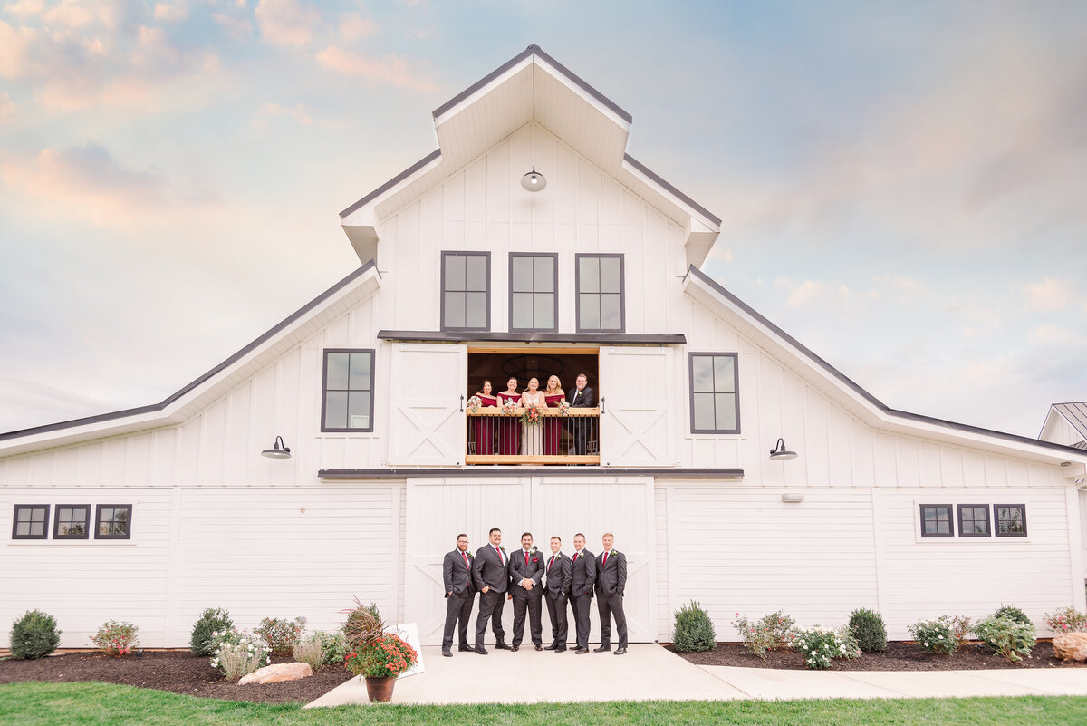 Bridal Party at sunset  at The Barn at Willow Brook in Virginia taken by  Austin  TX Wedding Photographer Lydia Teague
