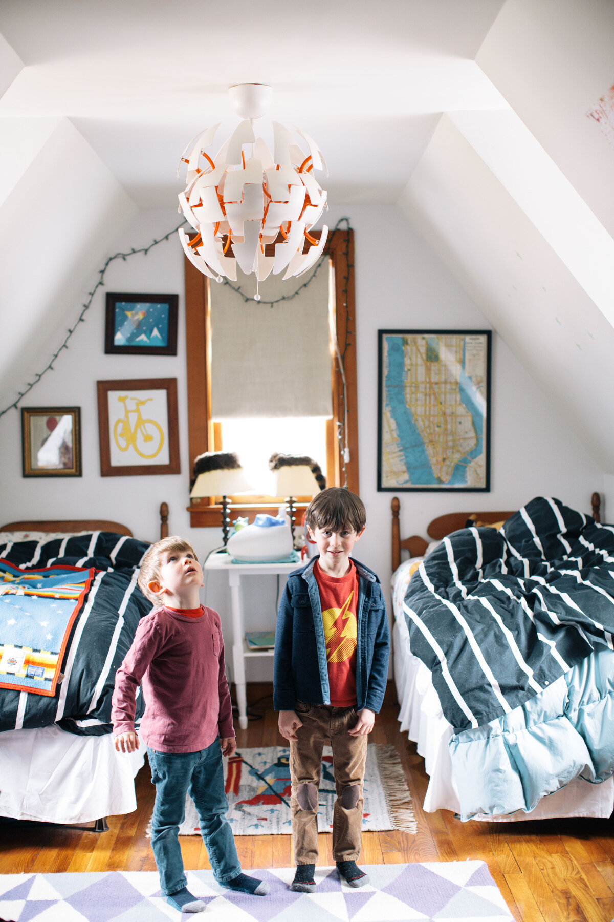 two boys in a bedroom by New Hampshire based family photographer