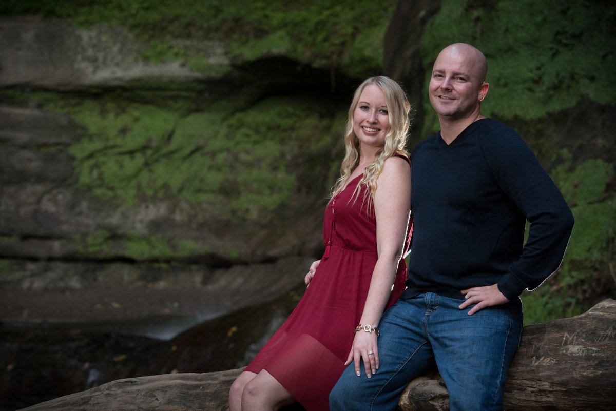 Engagement couple at a staved rock state park waterfall