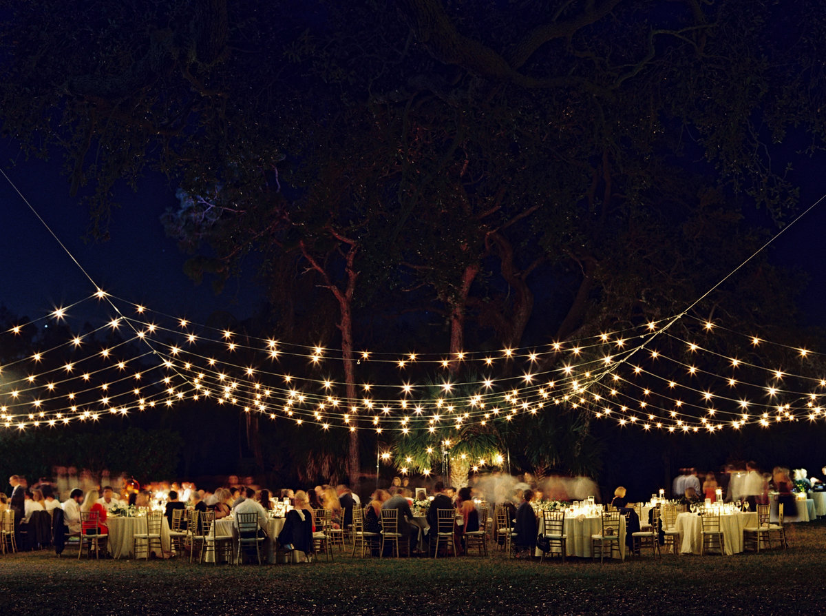 lawn reception in the evening with market lighting