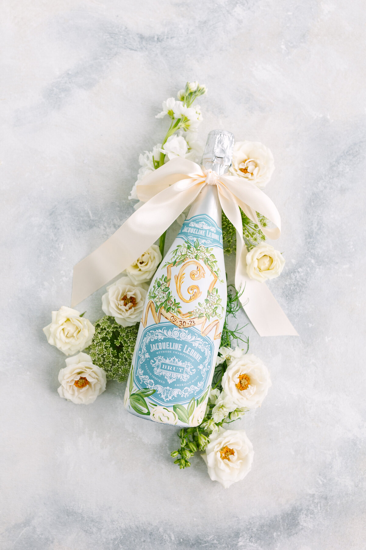 Painted Champagne bottle for wedding day in Wilmington, NC