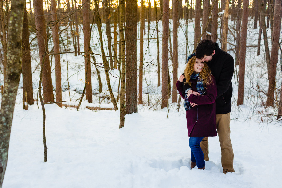 Maine-Wedding-Photographer-Winter-Engagement-Session-Woods-Snow-Sun-Outdoor-Fells-Reservation