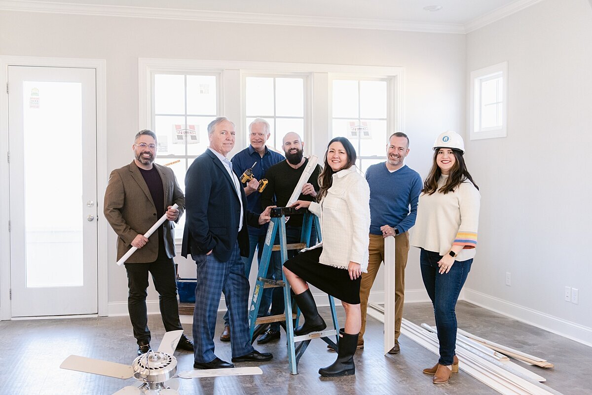 Real estate group shot in new build home