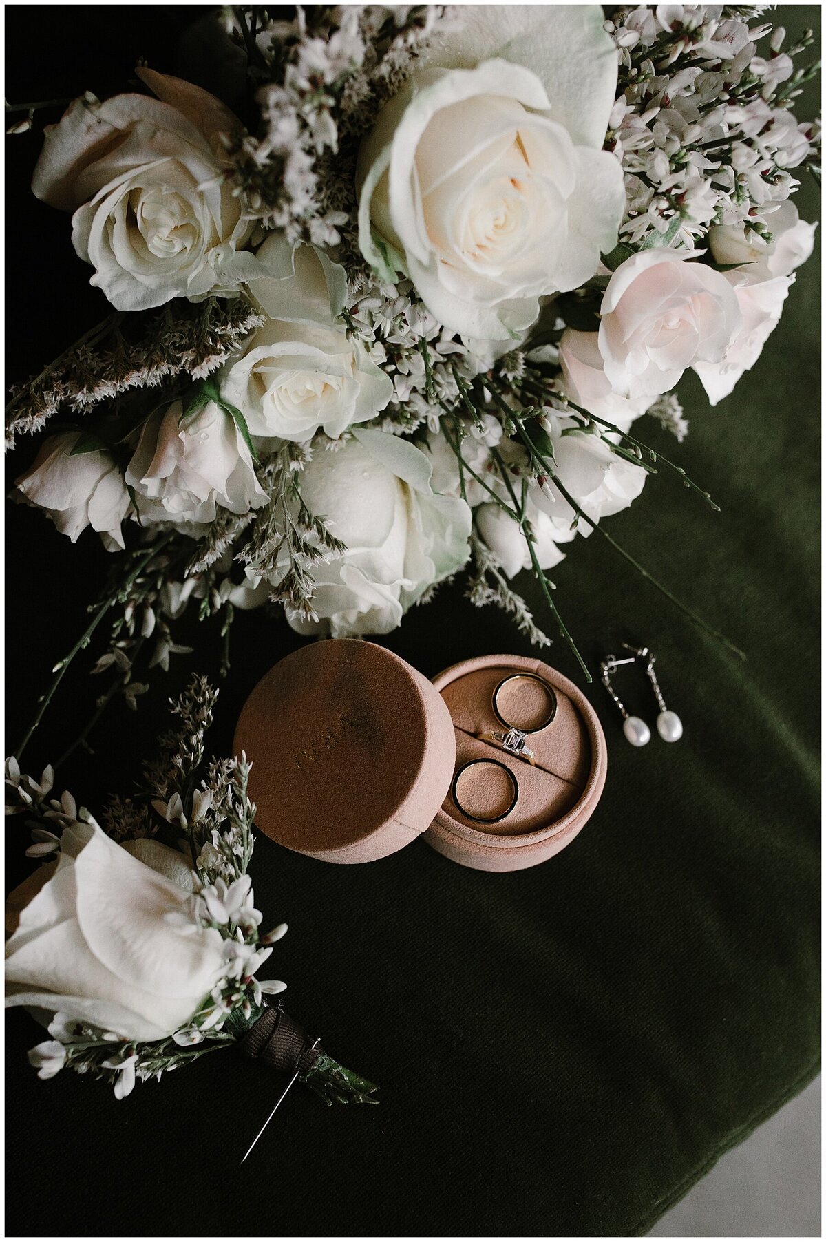 Florals, rings and jewelry for wedding at Hotel Cecilia Austin
