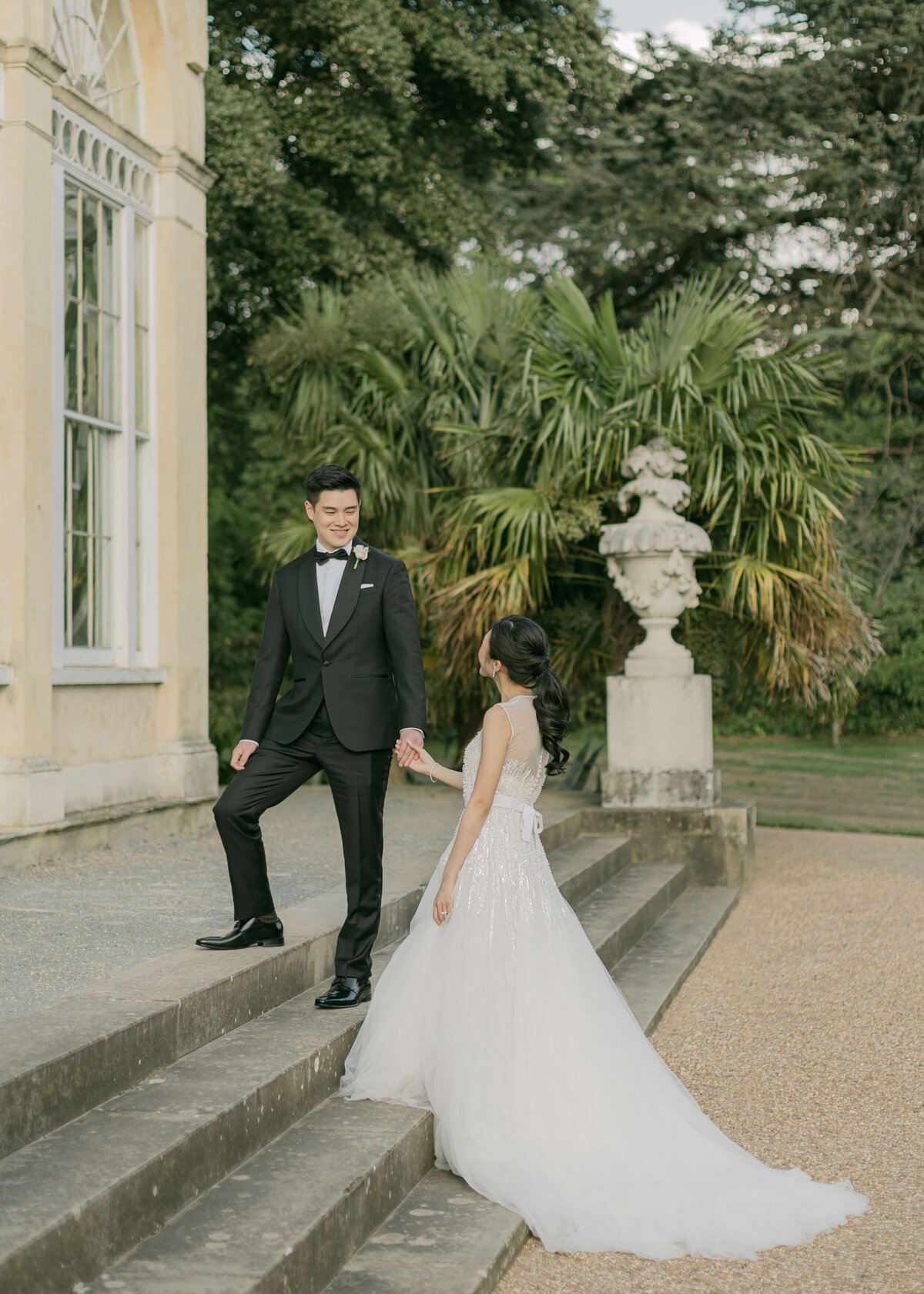 chloe-winstanley-weddings-syon-park-elie-saab-gown-conservatory-steps