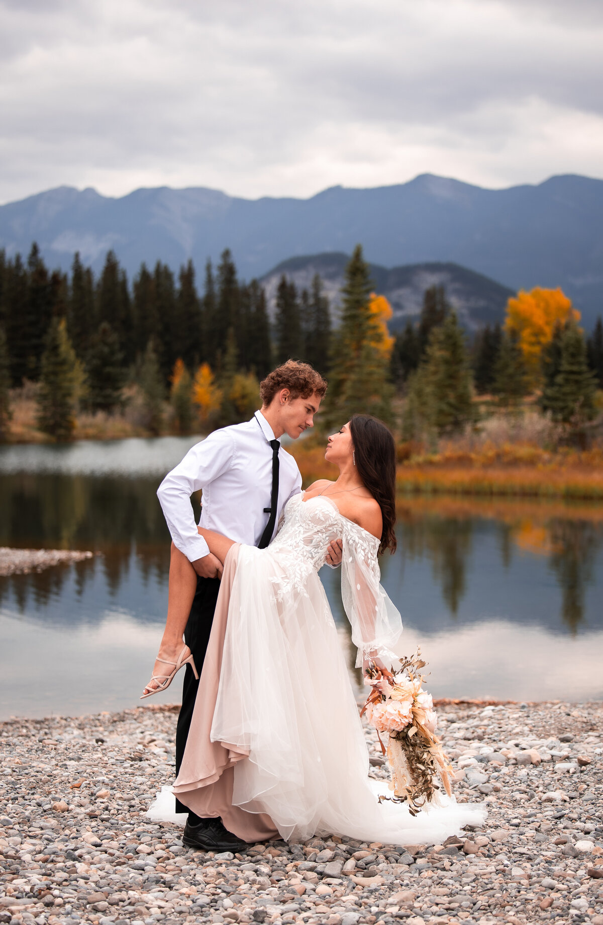 Couple on their wedding day in the Mountains of Yukon