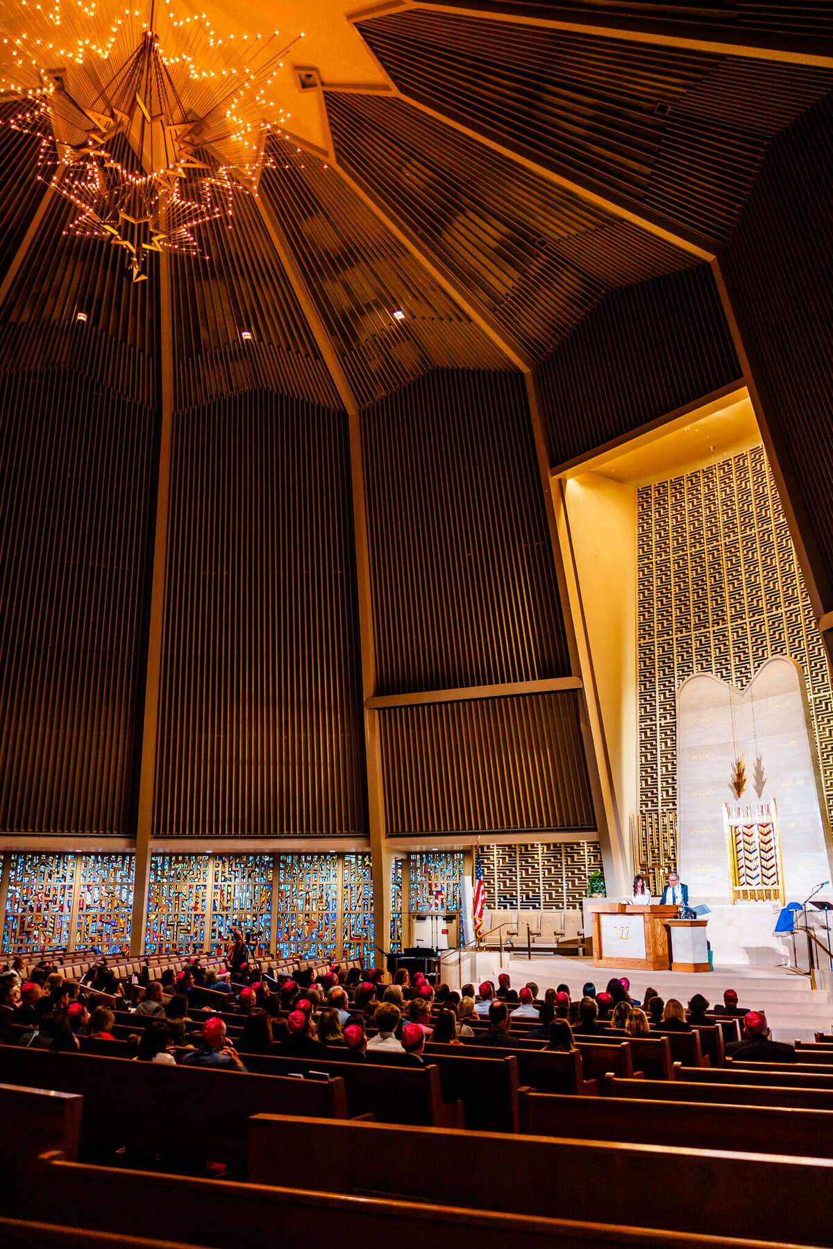 A view of a Bat Mitzvah in a tall temple