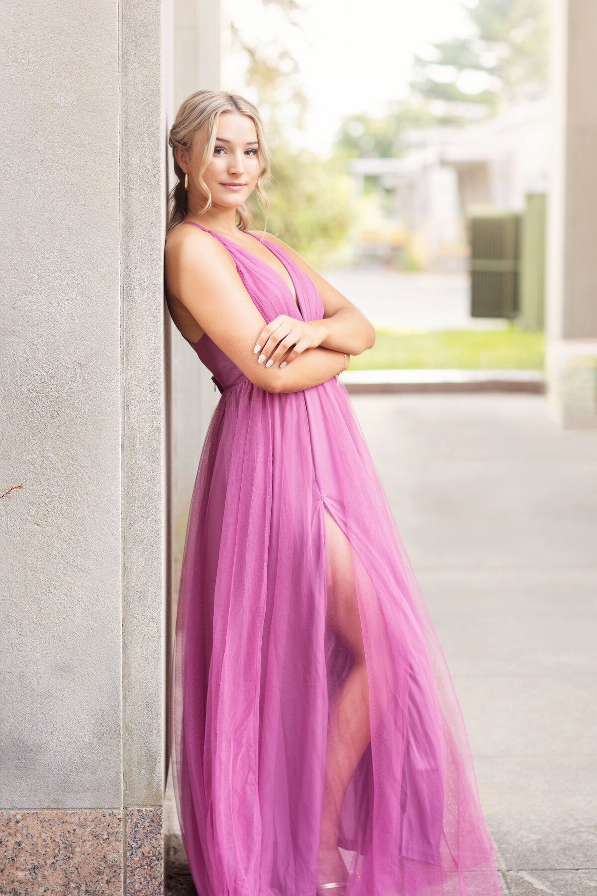 girl in flowy pink dress downtown - Kristen Zannella Photography