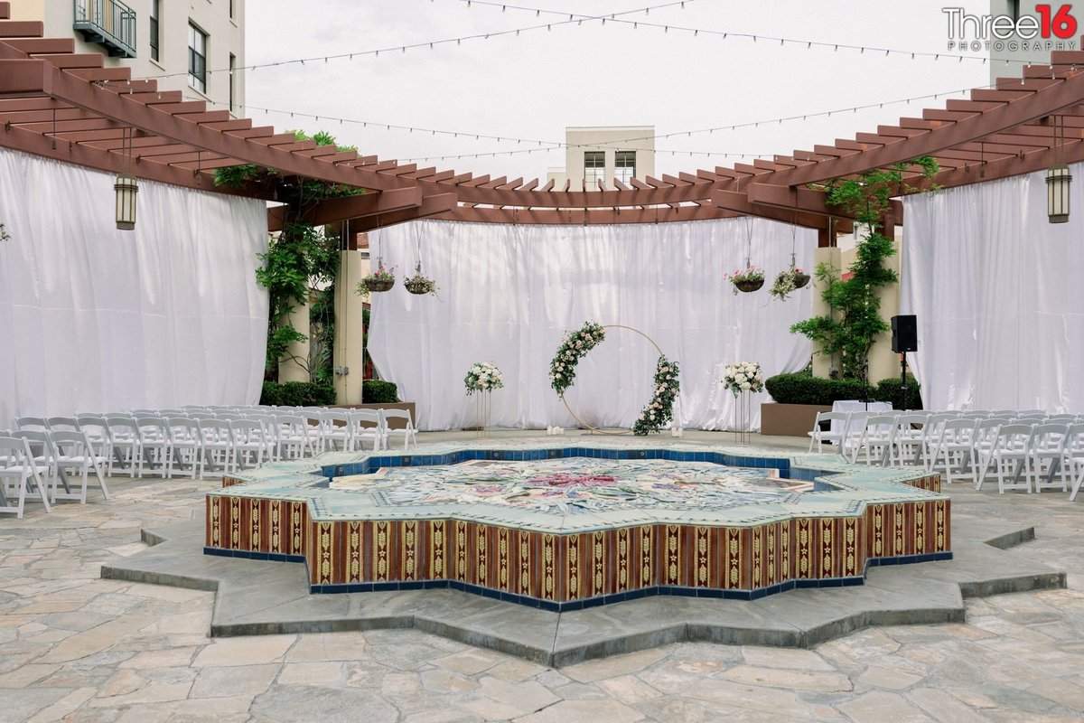 The NOOR Pasadena outdoor wedding ceremony setup