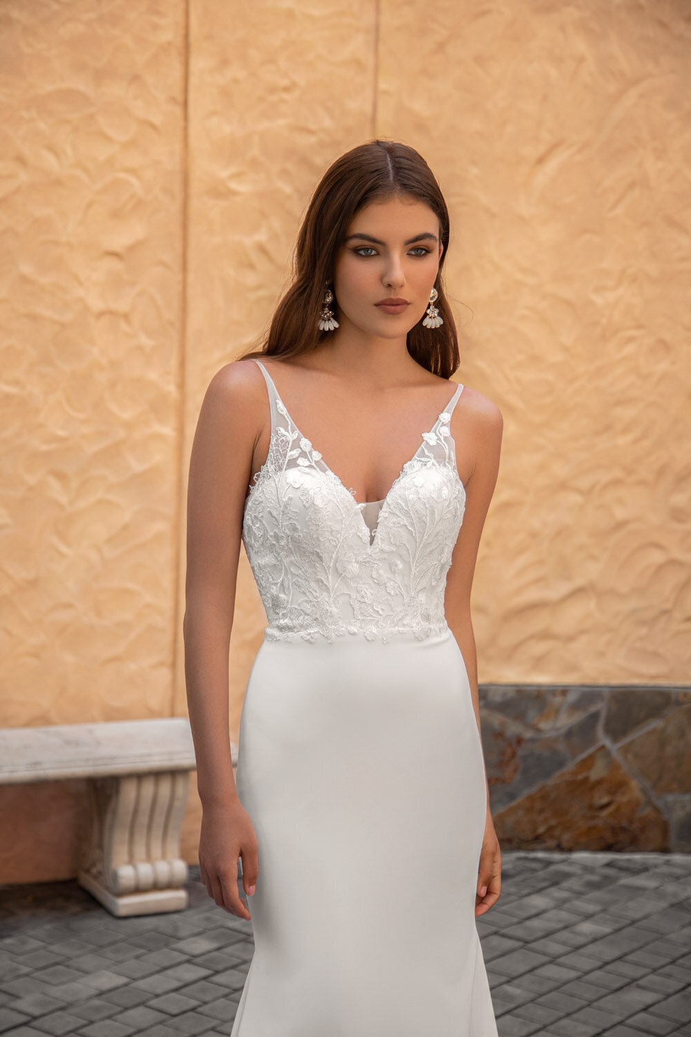 HARPER-GRACE-ML19601-DEEP-SWEETHEART-BODICE-WITH-ILLUSION-TULLE-AND-LACE-STRAPS-FITTED-CREPE-SKIRT-AND-MATCHING-VEIL-WEDDING-DRESS-MADI-LANE-BRIDAL4