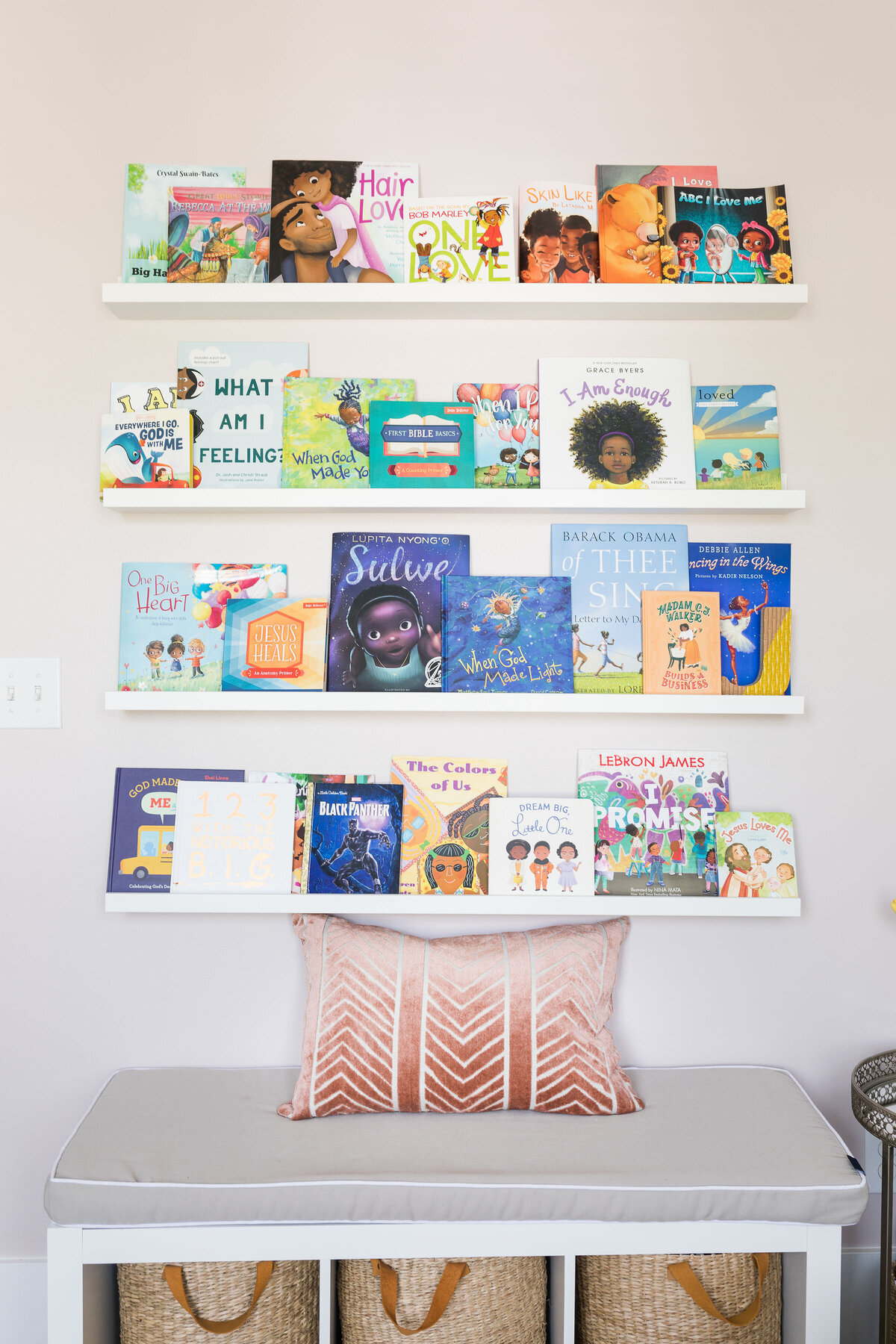 children's books on floating wall shelves